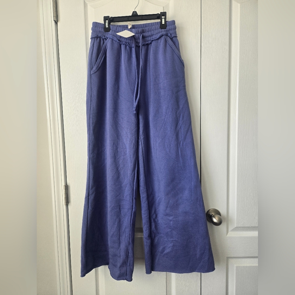 Zenana Wide Leg Drawstring Lounge Pants in Periwinkle Blue Size Small NWT